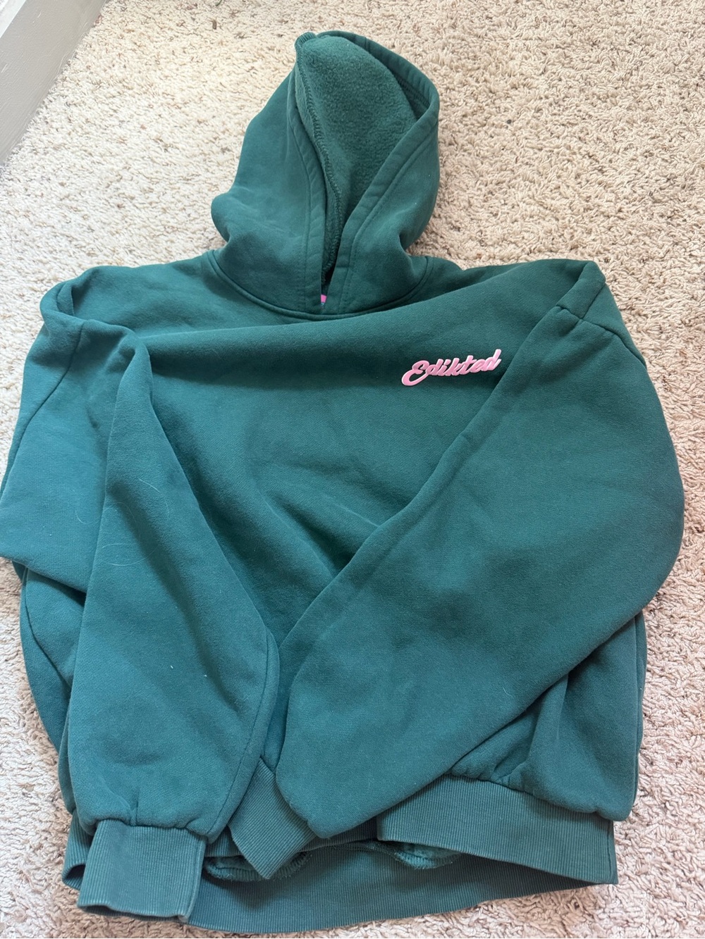 Edikted Forest Green Hoodie with Pink Script Logo
